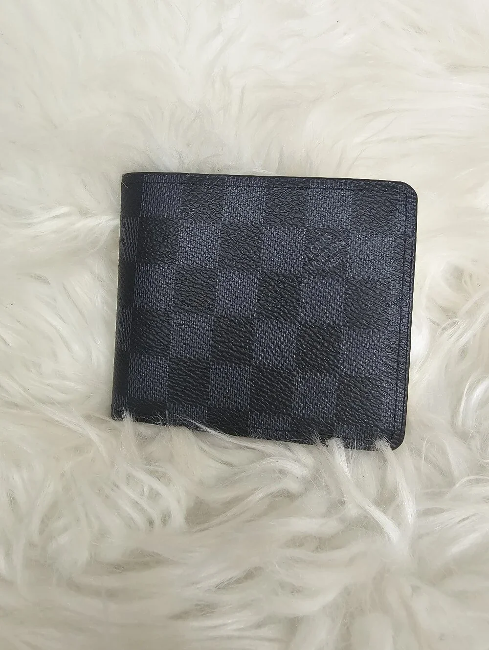 Men's Checkerboard Leather Bi-Fold Wallet - Black